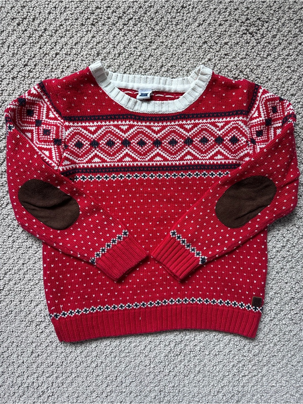 Janie & Jack Red Fair Isle Knit Sweater with Contrast Elbow Patches